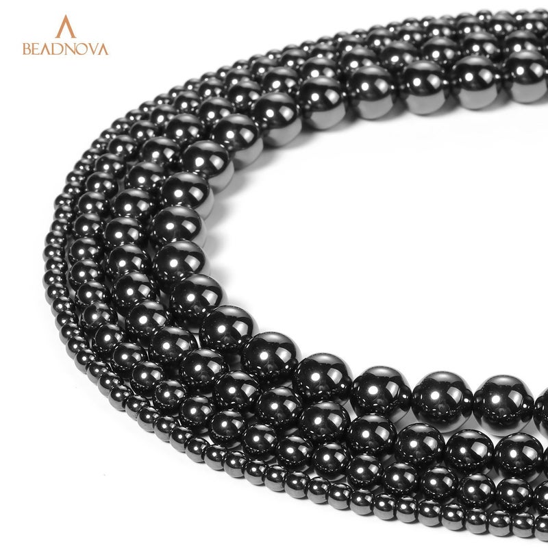 BEADNOVA Natural Hematite Beads Natural Crystal Beads Stone Gemstone Round Loose Energy Healing with Crystal Stretch Cord for Jewelry Making (10mm, 36-38pcs) - Image 5